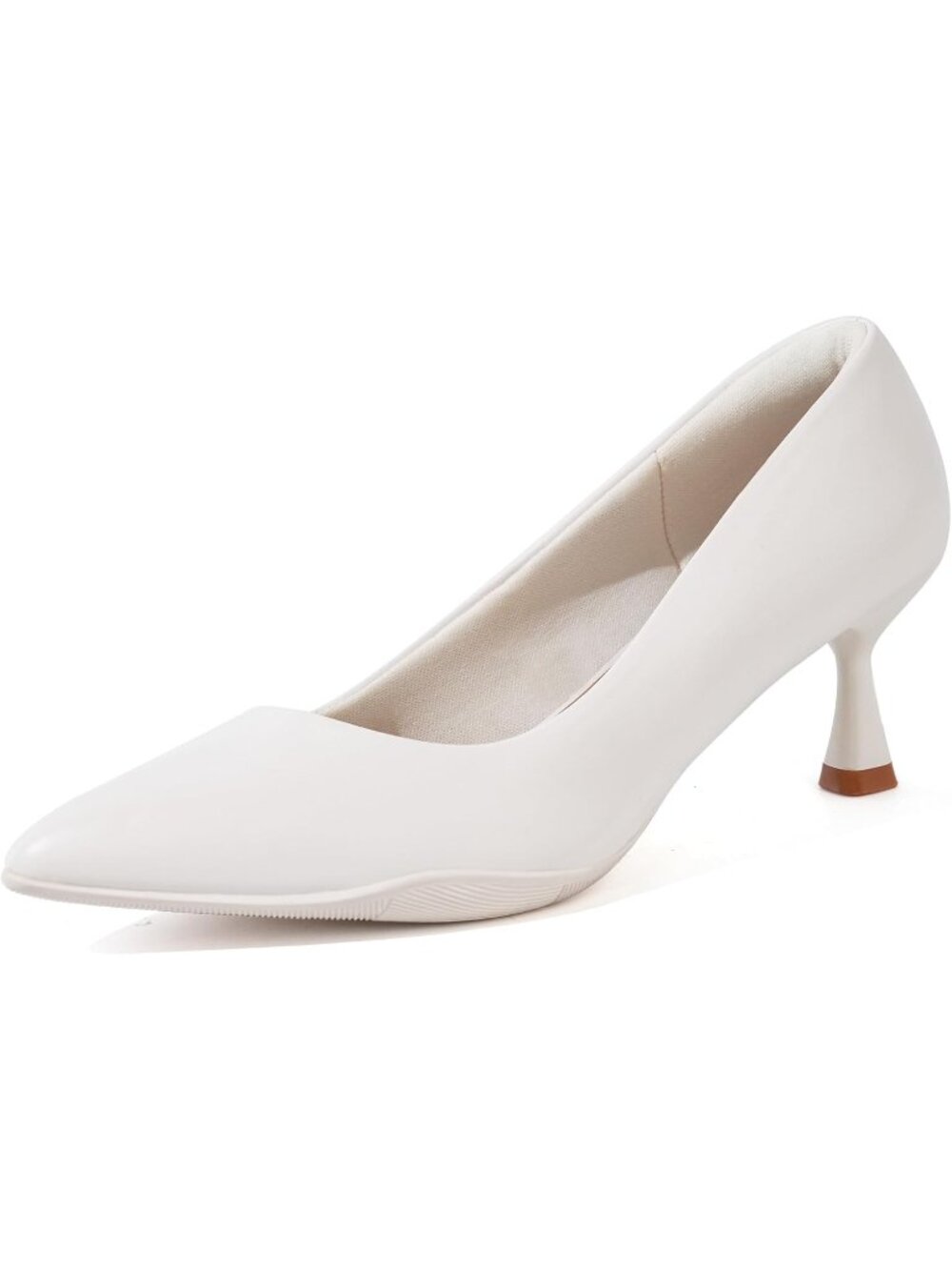 Women's White Comfortable Pumps Dress Shoes Mid Heel Cushioned Insole Heels